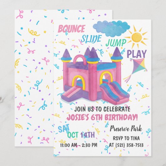 Invitation Bounce House rose (Devant / Derrière)