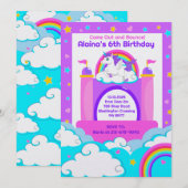 Invitation Bounce House Unicorn Girls Anniversaire de enfant  (Devant / Derrière)