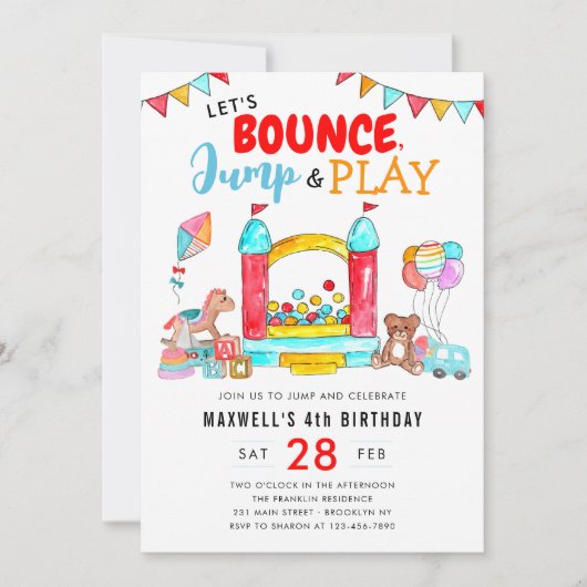 Invitation Bounce Jump Play Kids Trampoline Park Anniversaire (Devant)