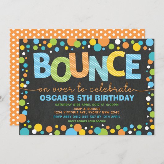 Invitation Bounce & Jump Trampoline Party Anniversaire Chalkb (Devant / Derrière)