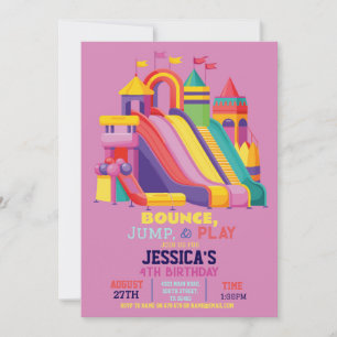 Invitation Bouncy Castle Anniversaire Fête Jump Bounce Rose G