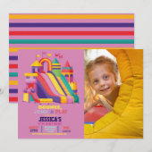 Invitation Bouncy Castle Anniversaire Photo Bounce Pink (Devant / Derrière)