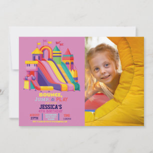 Invitation Bouncy Castle Anniversaire Photo Bounce Pink