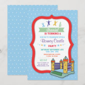 Invitation Bouncy Castle Party Anniversaire de enfant bleu In (Devant / Derrière)