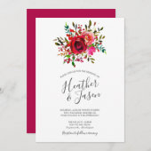 Invitation Bountiful Rose Ruby Red Mariage (Devant / Derrière)