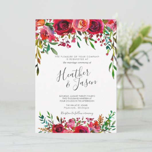 Invitation Bountiful Rose Ruby Red Mariage (Debout devant)