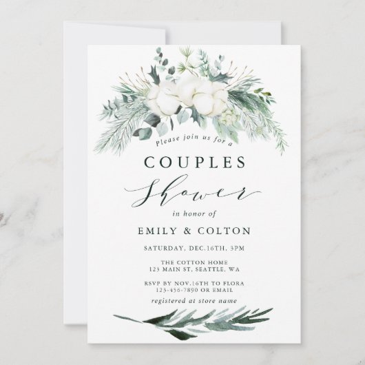 Invitation Bouquet à feuillage persistant et coton Couples Do (Devant)