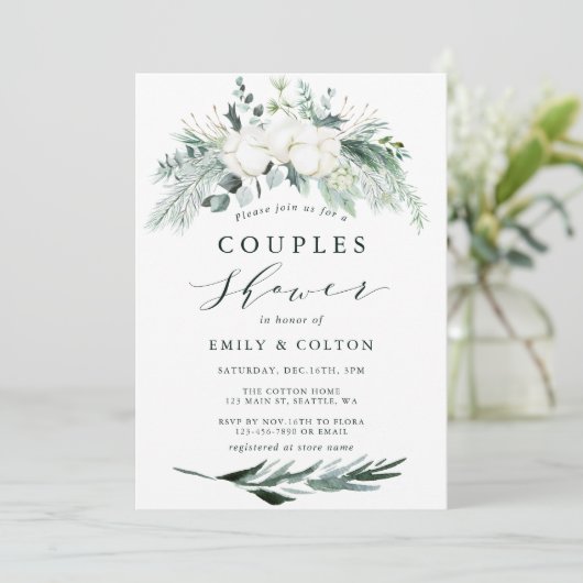 Invitation Bouquet à feuillage persistant et coton Couples Do (Debout devant)