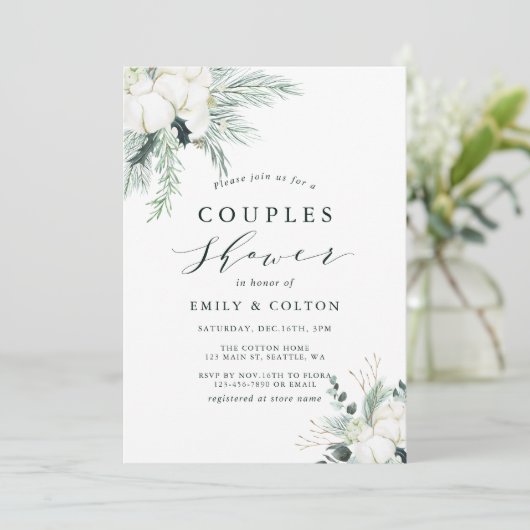 Invitation Bouquet à feuillage persistant et coton Couples Do (Debout devant)