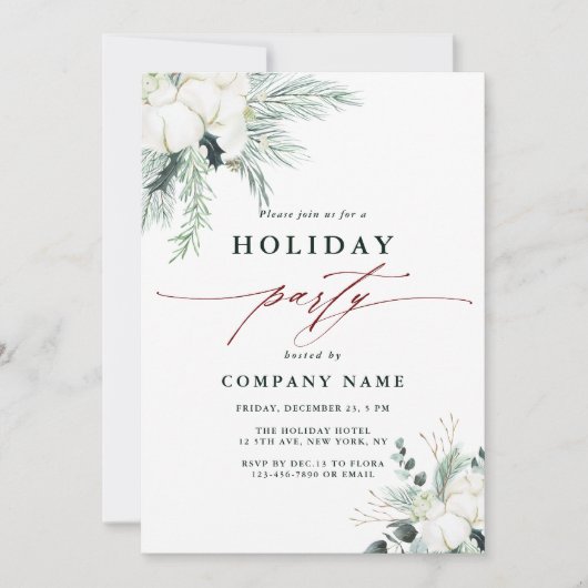 Invitation Bouquet à feuillage persistant & Fleur de Coton (Devant)