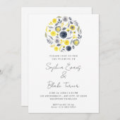 Invitation Bouquet Abstrait jaune et bleu Mariage blanc (Devant / Derrière)