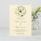 Invitation Bouquet Abstrait jaune et bleu Mariage jaune (Debout devant)