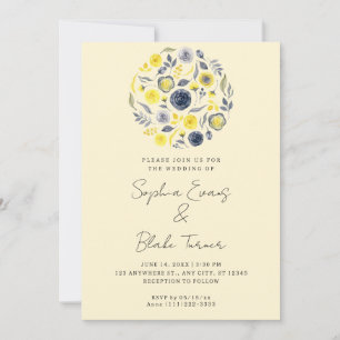 Invitation Bouquet Abstrait jaune et bleu Mariage jaune