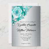 Invitation Bouquet Aqua Rose sur Mariage Argent (Devant)
