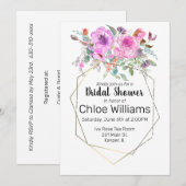 Invitation Bouquet aquarelle avec cadre géométrique or (Devant / Derrière)