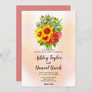 Invitation Bouquet aquarelle rose pâle tournesol Mariage En