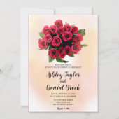 Invitation Bouquet aquarelle rouge rousse roses mariage flora (Devant)