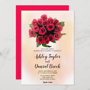 Invitation Bouquet aquarelle rouge rousse roses mariage flora