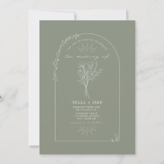 Invitation Bouquet Arch Line Sage Green Mariage (Devant)