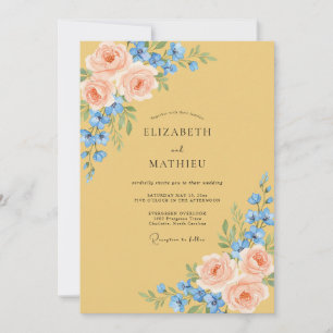 Invitation Bouquet Azur Miel Mariage Eucalyptus