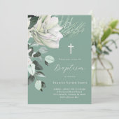 Invitation bouquet blanc sur vert arrière - plan Baptême (Debout devant)