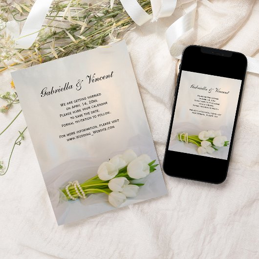 Invitation Bouquet blanc Tulip Printemps mariage Enregistrer 