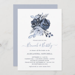 Invitation Bouquet bleu  Brunch floral d'aquarelle et mousseu