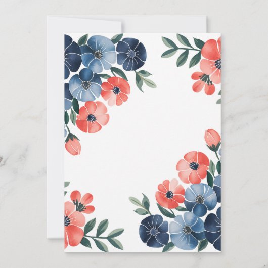 Invitation Bouquet bleu et corail Mariage Couples Douche (Dos)