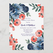Invitation Bouquet bleu et corail Mariage Couples Douche (Devant / Derrière)