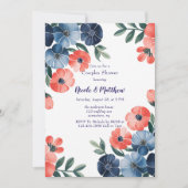 Invitation Bouquet bleu et corail Mariage Couples Douche (Devant)