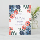 Invitation Bouquet bleu et corail Mariage Couples Douche (Debout devant)