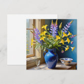 Invitation Bouquet bleu jaune violet (Devant / Derrière)