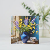 Invitation Bouquet bleu jaune violet (Debout devant)