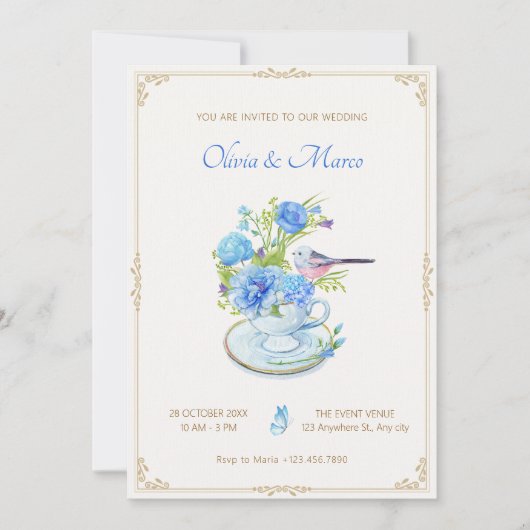 Invitation Bouquet bleu mariage (Devant)