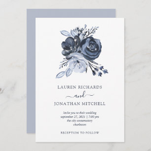 Invitation Bouquet bleu  Mariage floral d'aquarelle