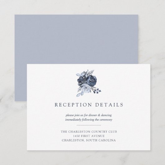 Invitation Bouquet Bleu | Réception de Mariage Florale Aquare (Devant / Derrière)
