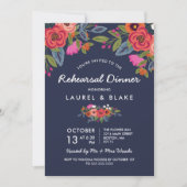 Invitation Bouquet bohème - Dîner de répétition bleu marine (Devant)