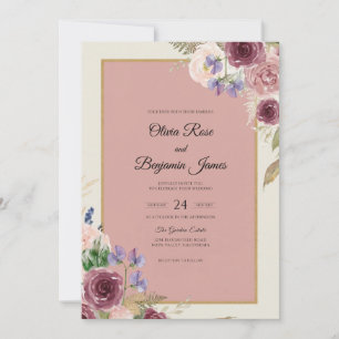 Invitation Bouquet bordeaux prune Mariage Eucalyptus