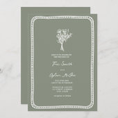 Invitation Bouquet Bordure Flush Sage Mariage vert (Devant / Derrière)
