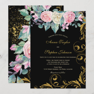 Invitation Bouquet botanique avec Parties scintillant en or F