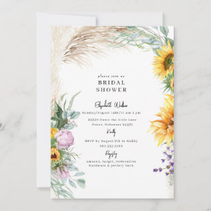 Invitation Bouquet Botanique Bohème Pampas Tournesol Pivoine