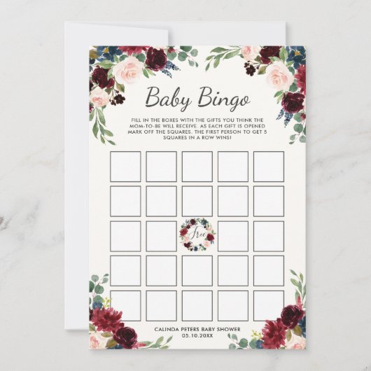 Invitation Bouquet Bourgogne | Baby Shower Bingo (Devant)