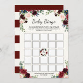Invitation Bouquet Bourgogne | Baby Shower Bingo (Devant / Derrière)