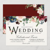 Invitation Bouquet Bourgogne | Floral | Typographie mariage (Devant / Derrière)