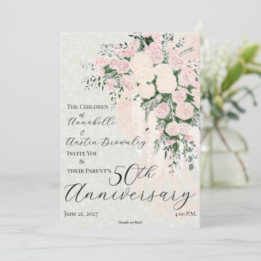 Invitation Bouquet Cascade de Glycine Rose d'Anniversaire (Debout devant)