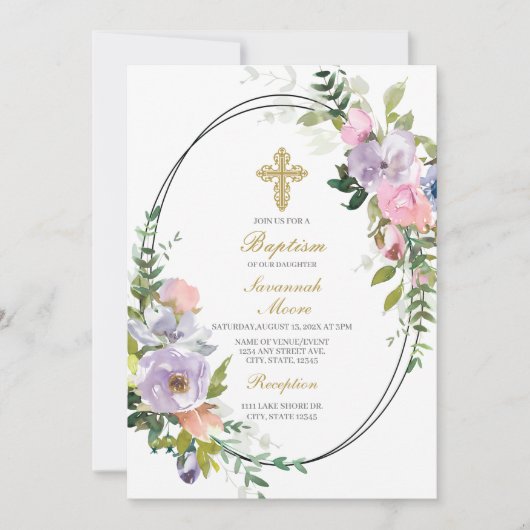 Invitation bouquet coloré Baptême (Devant)