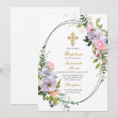 Invitation bouquet coloré Baptême (Devant / Derrière)