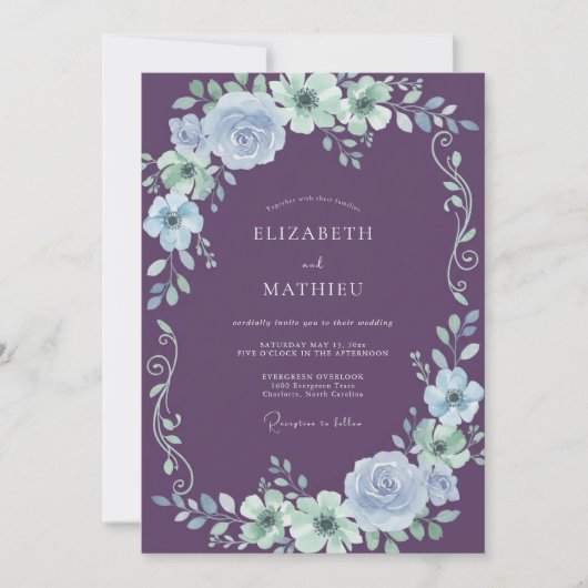 Invitation Bouquet d'améthyste Mariage Eucalyptus (Devant)
