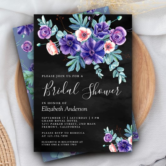 Invitation Bouquet d'anémones violettes rustiques Shower de m