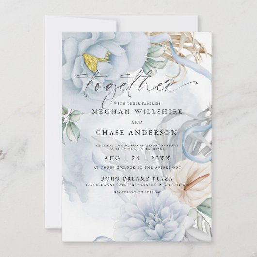 Invitation Bouquet d'aquarelle bleu pâle (Devant)